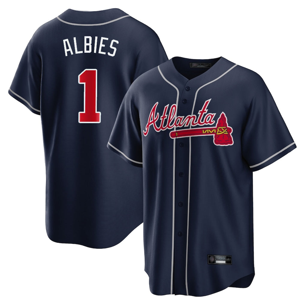 Atlanta Braves #1 Ozzie Albies Player Navy Jereymy Home Game Stitched Jerseys