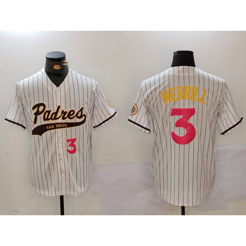 San Diego Padres #3 Jackson Merrill white Jereymy Cool Base Stitched Jerseys