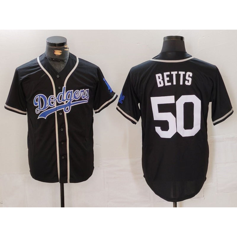Los Angeles Dodgers #50 Mookie Betts Black White Jereymy Cool Base Stitched Jersey