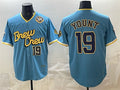 Milwaukee Brewers #19 Robin Yount Powder Blue Jereymy City Connect With Home & Bob Uecker Patch Limited Stitched Jersey
