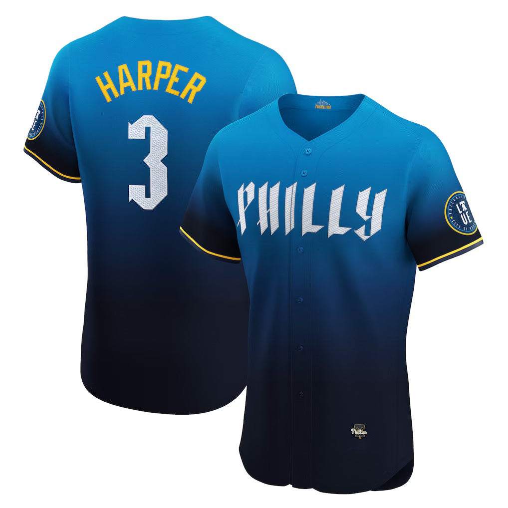 Philadelphia Phillies #3 Bryce Harper Navy Jereymy City Connect Elite Jersey