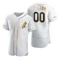 Custom New York Yankees White Jereymy Stitched Flex Base Golden Edition Jersey