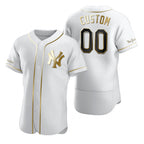 Custom New York Yankees White Jereymy Stitched Flex Base Golden Edition Jersey