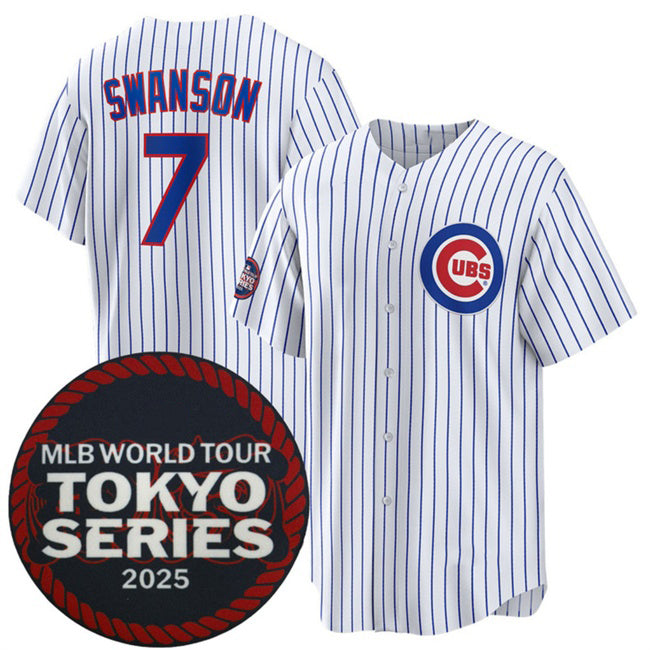 Chicago Cubs #7 Dansby Swanson White Jereymy 2025 World Tour Tokyo Series Home Stitched Jersey
