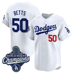 Los Angeles Dodgers #50 Mookie Betts White Jereymy 2025 Champions Stitched Jersey