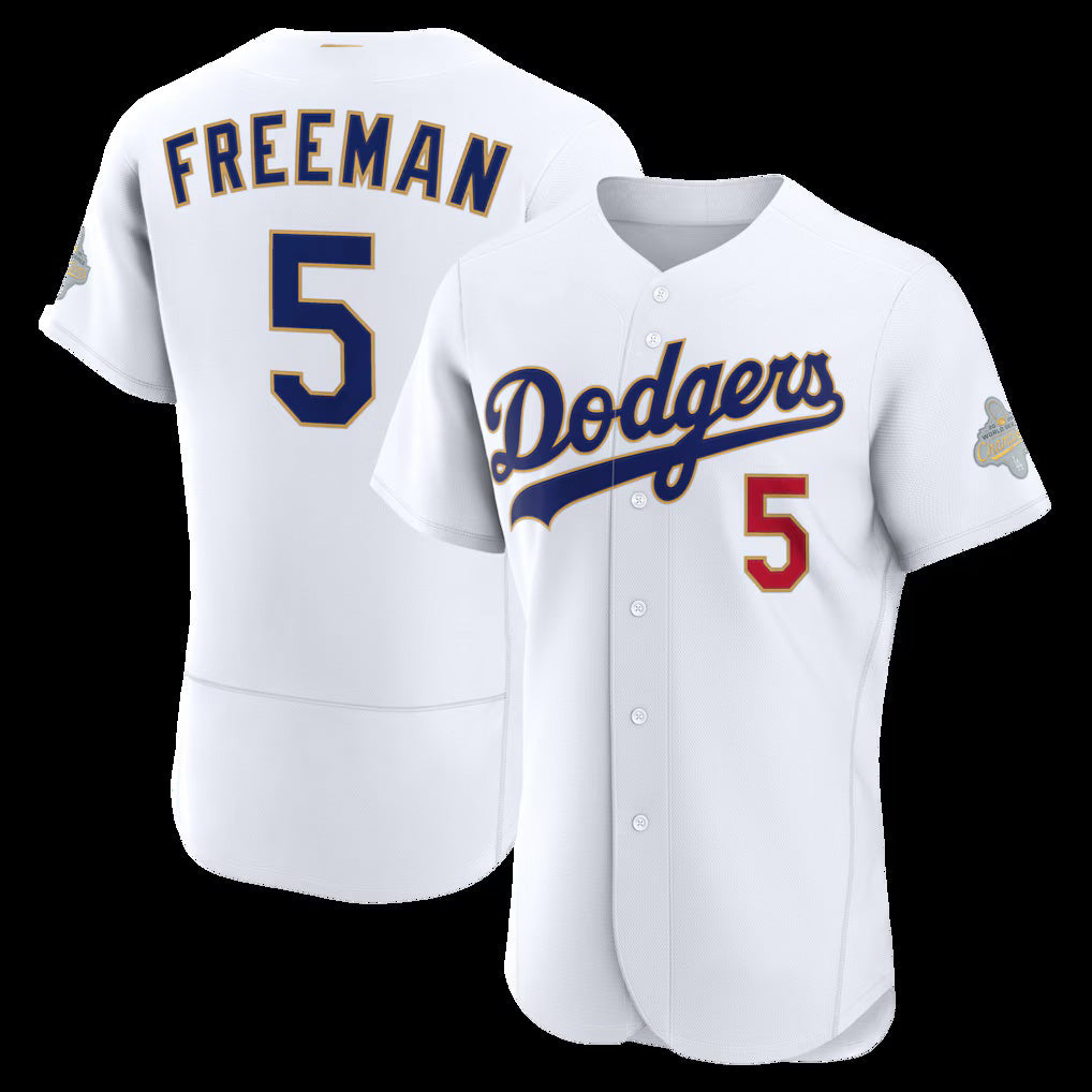 Los Angeles Dodgers #5 Freddie Freeman White Jereymy 2026 Gold Collection Authentic Jersey