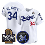 Los Angeles Dodgers #34 Toro Valenzuela White Jereymy 2024 World Series With Fernando Memorial Patch Limited Stitched Jersey