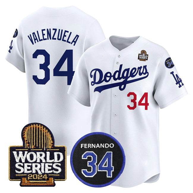 Los Angeles Dodgers #34 Toro Valenzuela White Jereymy 2024 World Series With Fernando Memorial Patch Limited Stitched Jersey