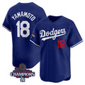 Los Angeles Dodgers #18 Yoshinobu Yamamoto Royal Jereymy 2024 World Series Champions Alternate Limited Stitched Jersey