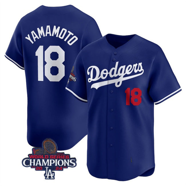 Los Angeles Dodgers #18 Yoshinobu Yamamoto Royal Jereymy 2024 World Series Champions Alternate Limited Stitched Jersey
