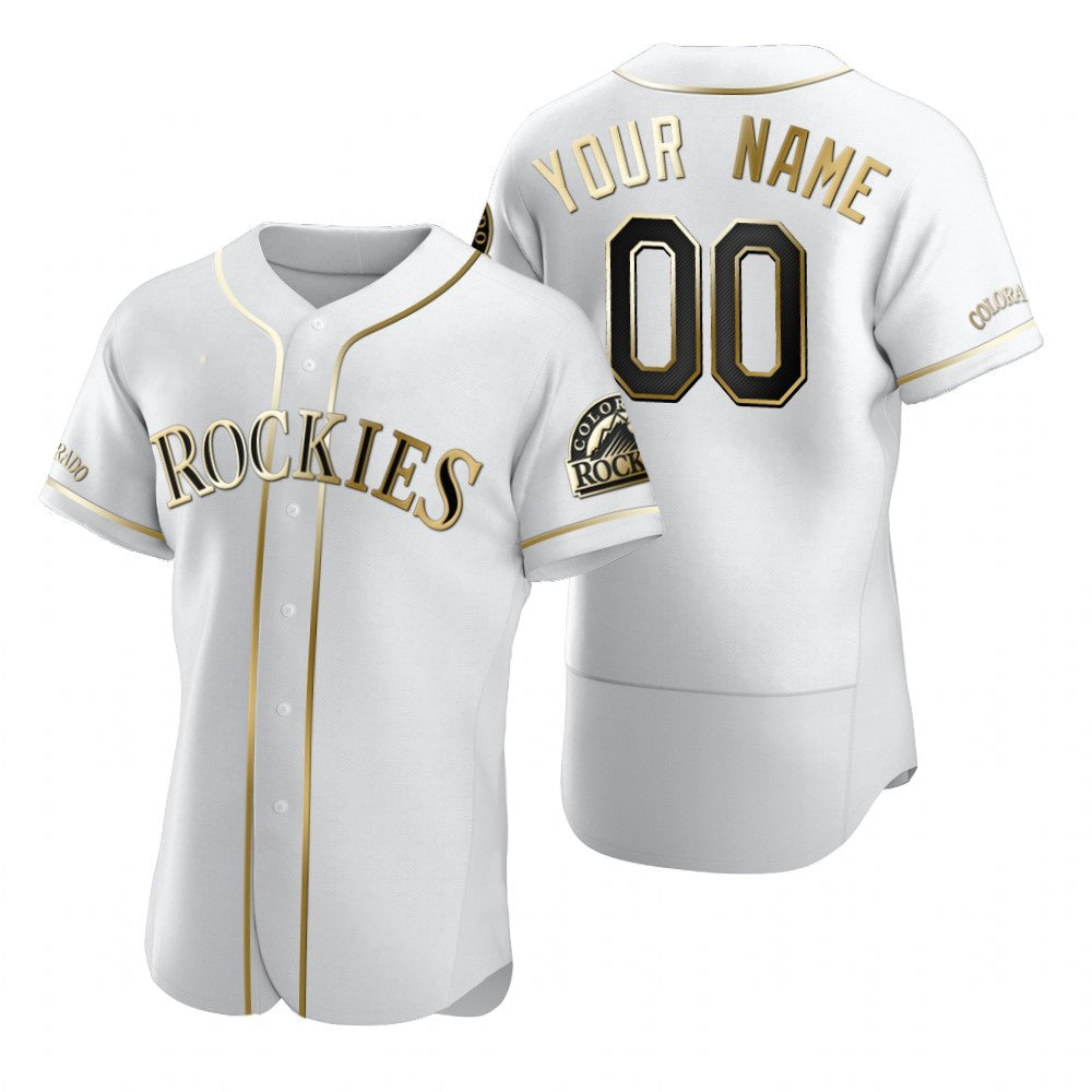 Custom Colorado Rockies White Jereymy Stitched Flex Base Golden Edition Jersey