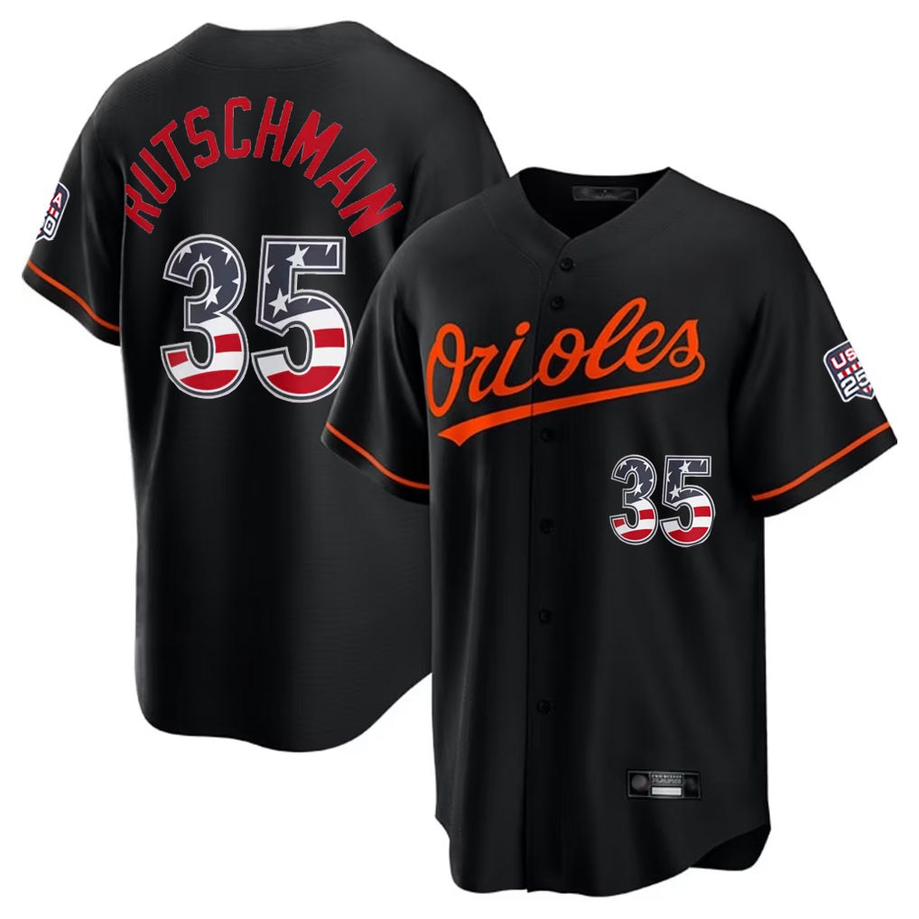 Baltimore Orioles #35 Adley Rutschman Player Black Jereymy USA 250 Fourth of July Home Game Stitched Jerseys