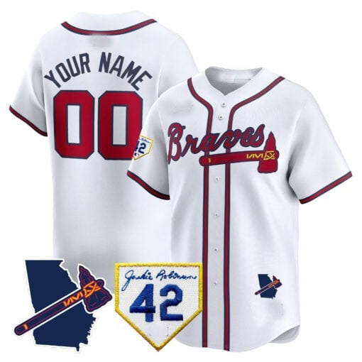 Custom Atlanta Braves 2024 Robinson & Georgia Patch Vapor Premier Limited Jersey ¨C White Jereymy