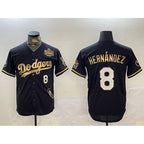 Los Angeles Dodgers #8 Enrique Hern¨¢ndez Black Gold Jereymy 2024 World Series With Vin & California Patch Vapor Premier Limited Stitched Jersey