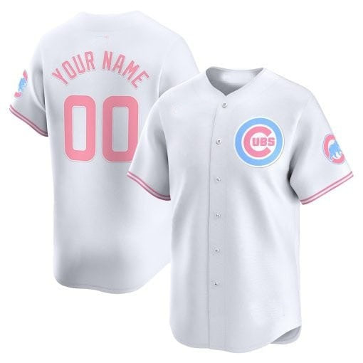 Custom Chicago Cubs Bubblegum Pink Vapor Premier Limited Jersey ¨C White Jereymy