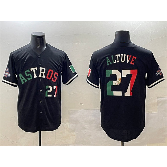 Houston Astros #27 Jose Altuve Black Jereymy Mexico With World Serise Champions Patch Cool Base Stitched Jersey 2
