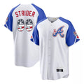 Atlanta Braves #99 Spencer Strider Player White Jereymy USA 250 Fourth Of July City Connect Home Game Stitched Jerseys