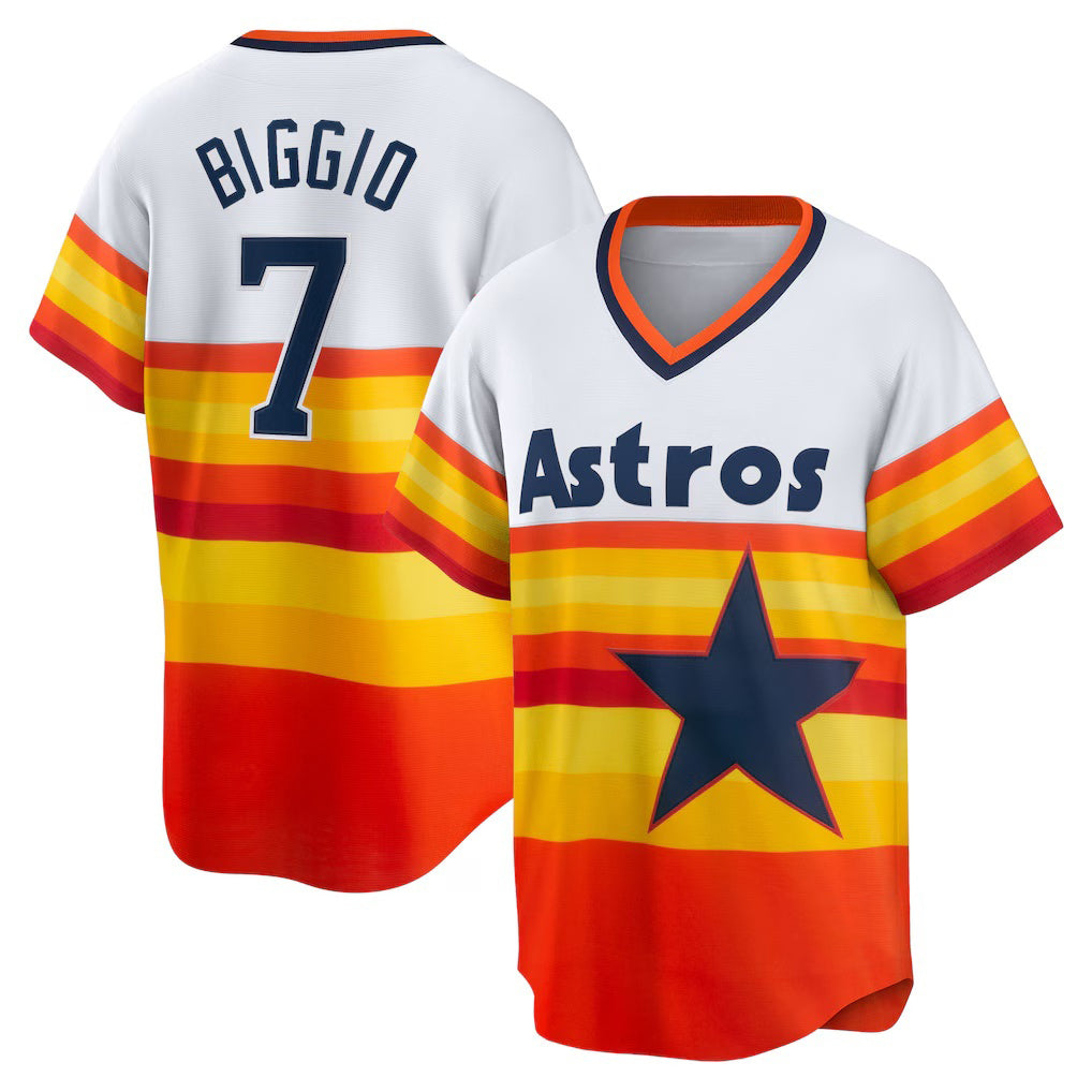 Houston Astros #7 Craig Biggio White Jereymy Home Cooperstown Collection Player Jersey