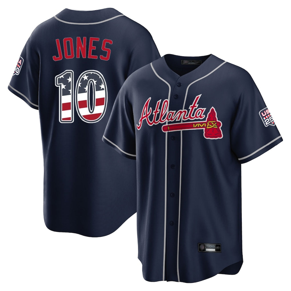 Atlanta Braves #10 Chipper Jones Player Navy Jereymy USA 250 Fourth Of July Limited Home Game Stitched Jerseys