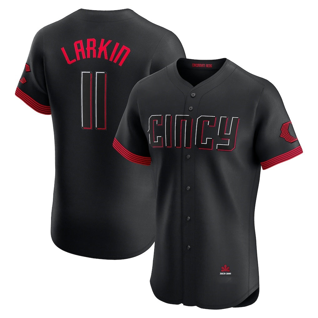 Cincinnati Reds #11 Barry Larkin Black Jereymy City Connect Elite Jersey