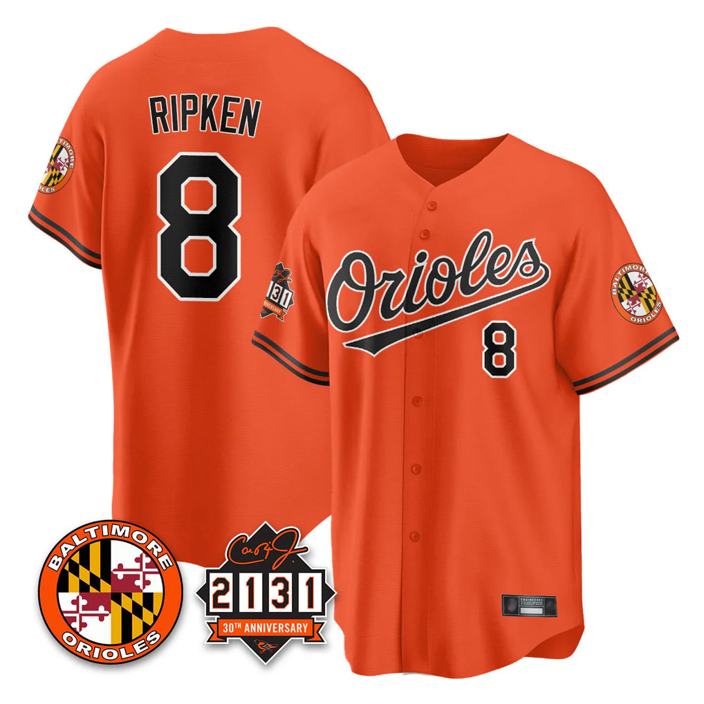 Baltimore Orioles #8 Cal Ripken Player Orange Jereymy 30th Anniversary of 2131 Home Game Stitched Jerseys