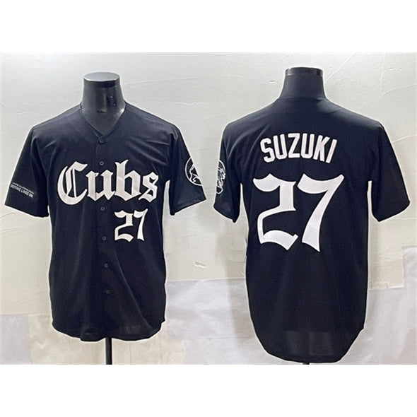 Chicago Cubs #27 Seiya Suzuki Black Jereymy 'Gothic North Side Edition' Vapor Premier Limited Stitched Jersey