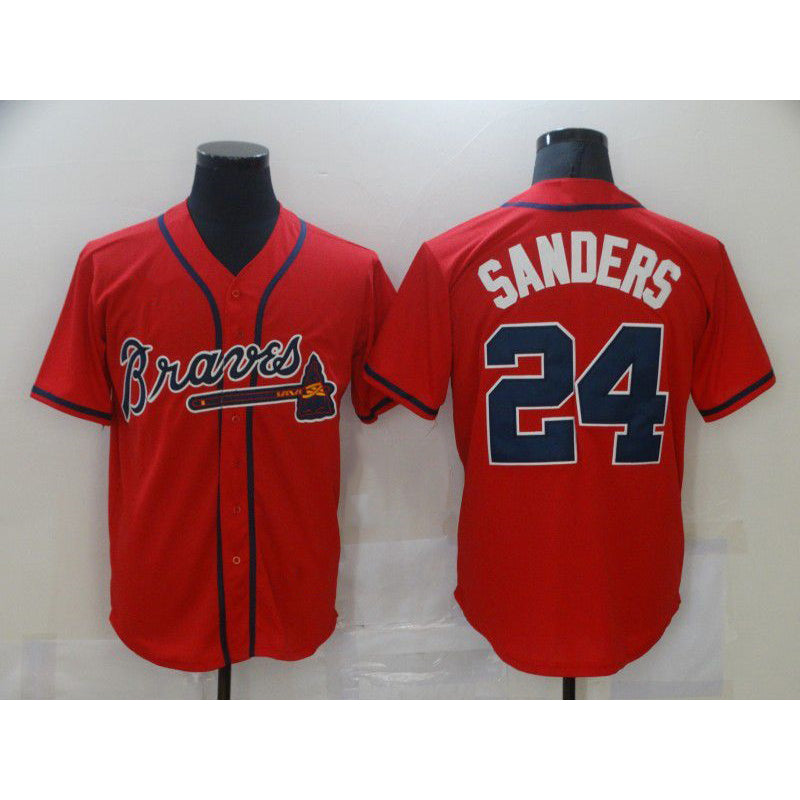 Atlanta Braves #24 Deion Sanders Red Jereymy Game Jerseys