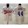 Atlanta Braves #44 Hank Aaron Number White Jereymy Cool Base With Patch Stitched Jersey