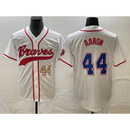 Atlanta Braves #44 Hank Aaron Number White Jereymy Cool Base With Patch Stitched Jersey