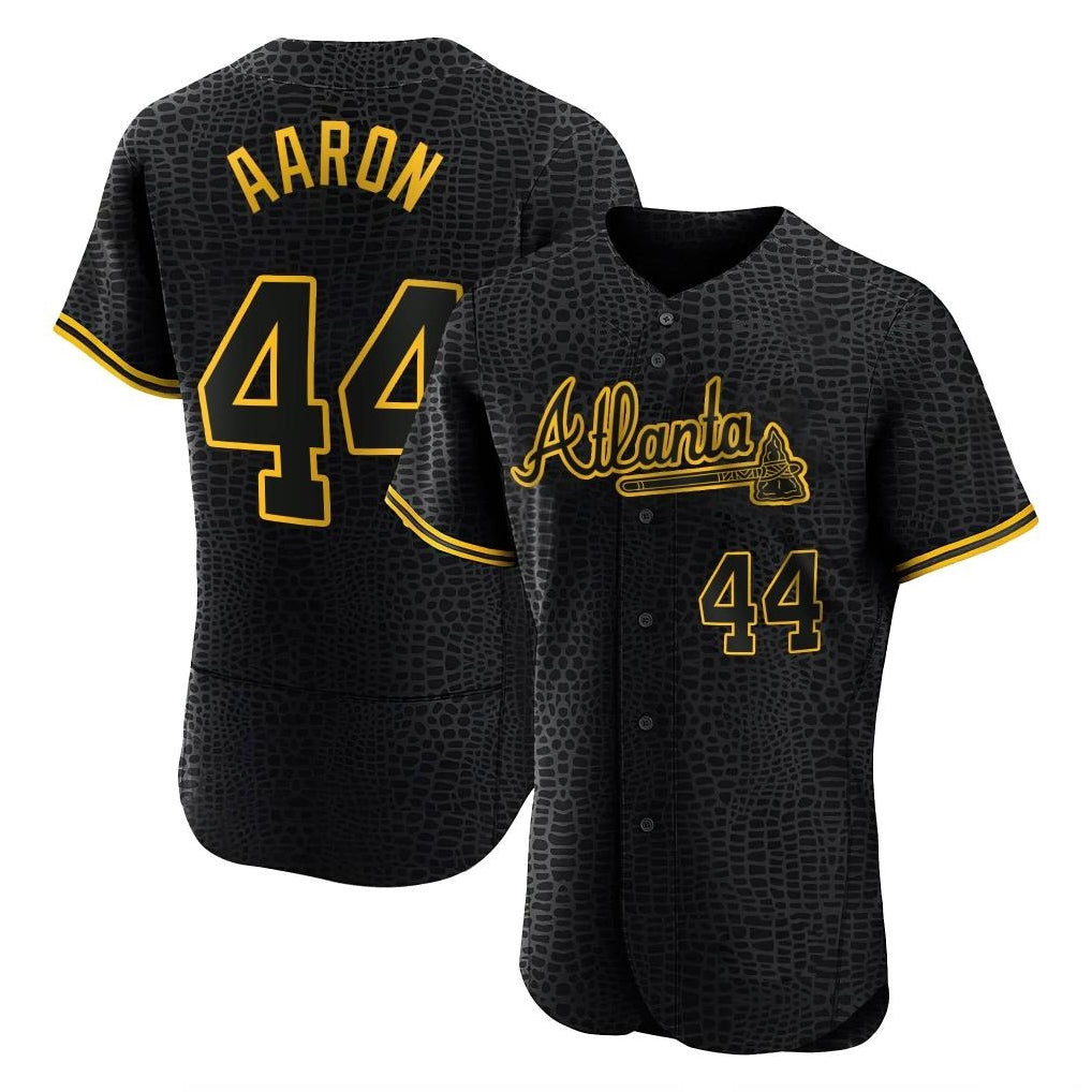 Atlanta Braves #44 Hank Aaron Player Black Jereymy Snake Skin City Limited Elite Home Game Stitched Jerseys