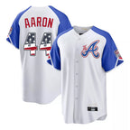 Atlanta Braves #44 Hank Aaron Player White Jereymy USA 250 Fourth Of July City Connect Home Game Stitched Jerseys