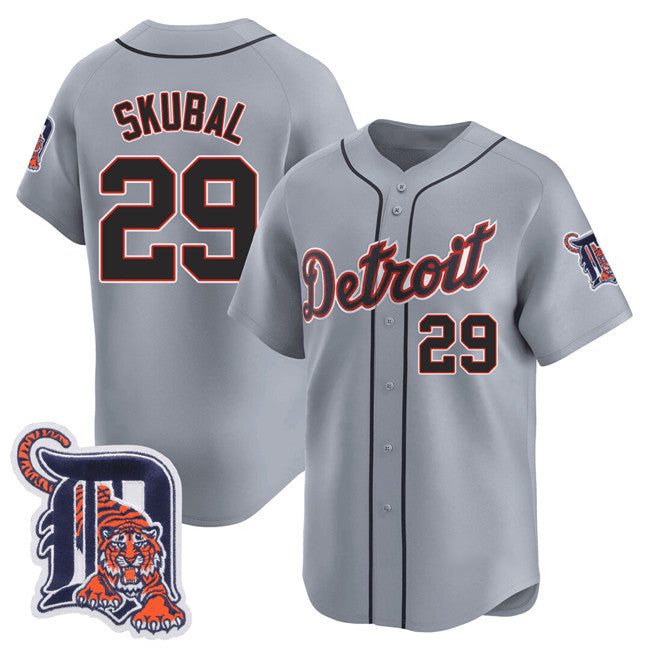 Detroit Tigers #29 Tarik Skubal Gray Jereymy Logo Patch Vapor Premier Limited Stitched Jersey