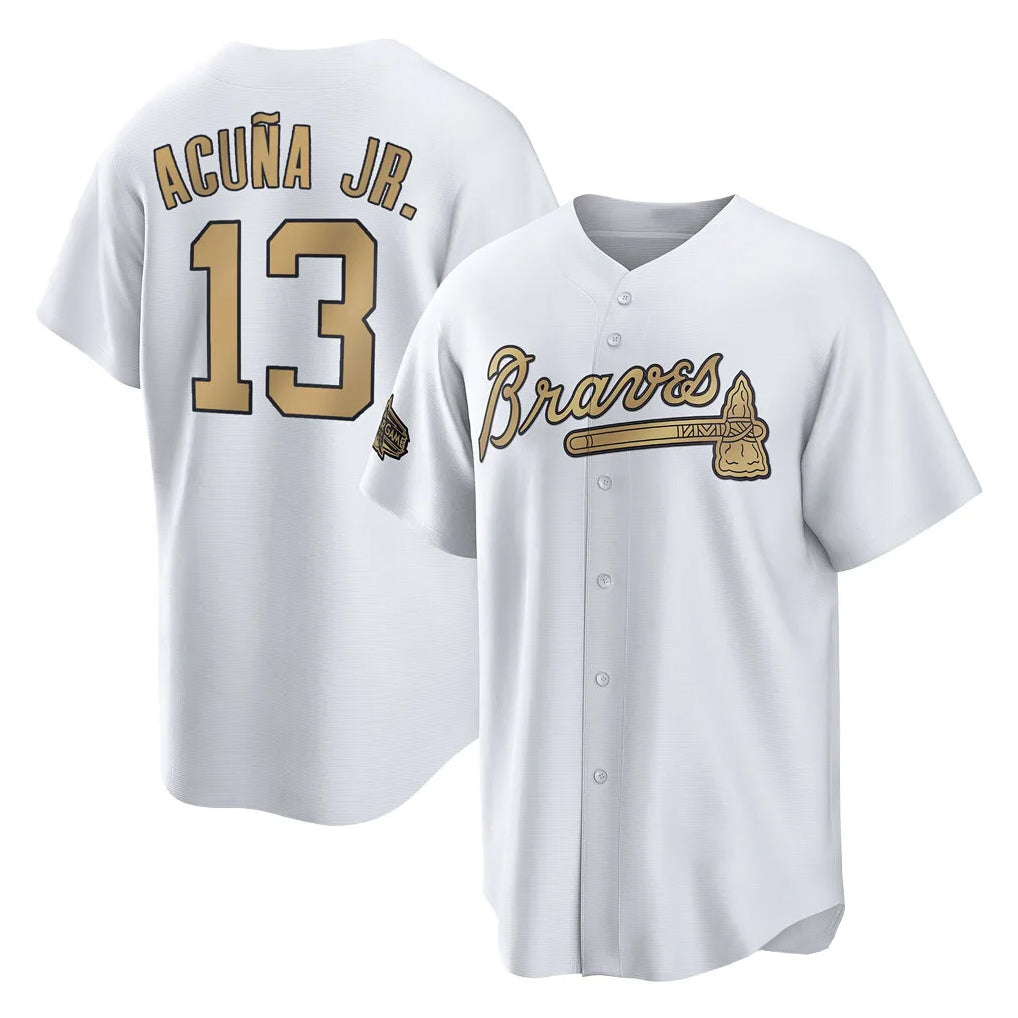 Atlanta Braves #13 Ronald Acuna Jr Player White-Gold Jereymy All-Star Home Game Stitched Jerseys