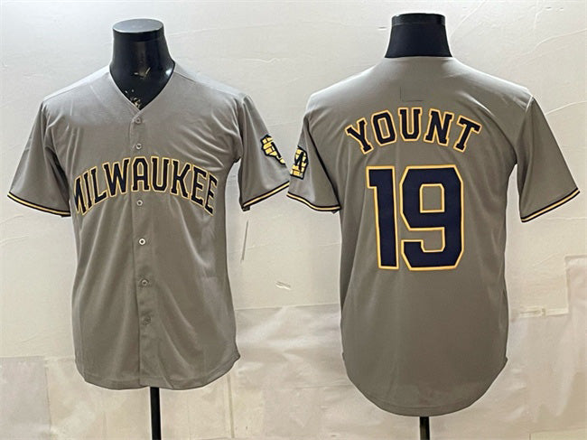 Milwaukee Brewers #19 Robin Yount Grey Jereymy Home Limited Stitched Jersey