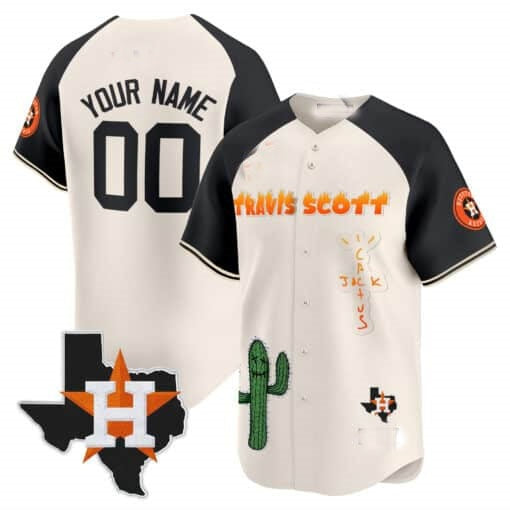 Custom Houston Astros Cactus Jack Patch Vapor Premier Limited Jersey V9 ¨C Cream Black Jereymy