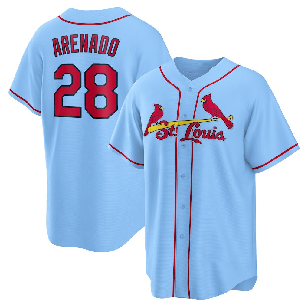 St. Louis Cardinals #28 Nolan Arenado Light Blue Jereymy Alternate Official Replica Player Jersey