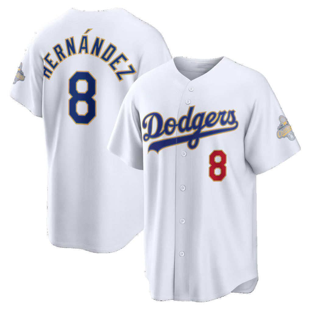 Los Angeles Dodgers #8 Enrique Hern¨¢ndez White Jereymy 2026 Gold Collection Stadium Jersey