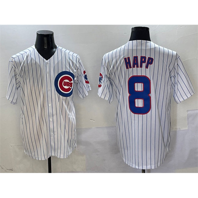 Chicago Cubs #8 Ian Happ White Jereymy Cool Base Stitched Jersey