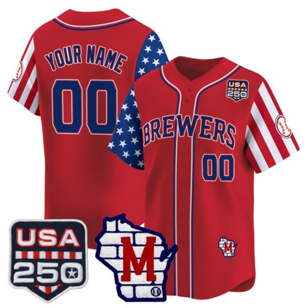 Custom Milwaukee Brewers America 250 Edition Vapor Premier Limited Red Jereymy Stitched Jerseys