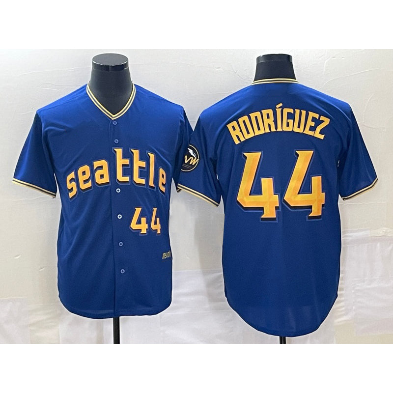 Seattle Mariners #44 Julio Rodriguez Number Blue Jereymy 2023 City Connect Cool Base Stitched Jersey