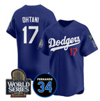 Los Angeles Dodgers #17 Shohei Ohtani Royal Jereymy 2024 World Series With Fernando Memorial Patch Limited Stitched Jersey