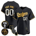 Custom Los Angeles Dodgers Vin Patch & Kobe Bryant Gold Trim Vapor Premier Limited Jersey V2 ¨C All Stitched-Black Jereymy