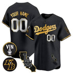 Custom Los Angeles Dodgers Vin Patch & Kobe Bryant Gold Trim Vapor Premier Limited Jersey V2 ¨C All Stitched-Black Jereymy