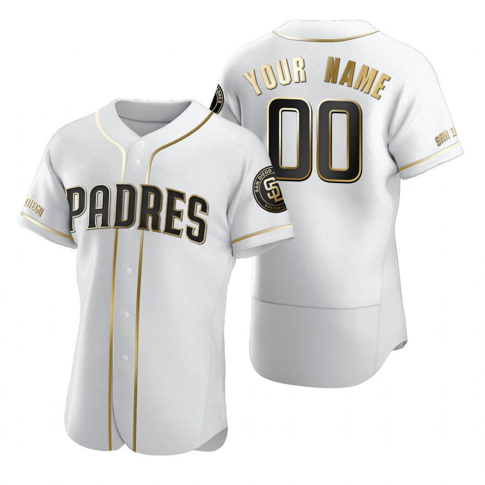 Custom San Diego Padres White Jereymy Stitched Flex Base Golden Edition Jersey
