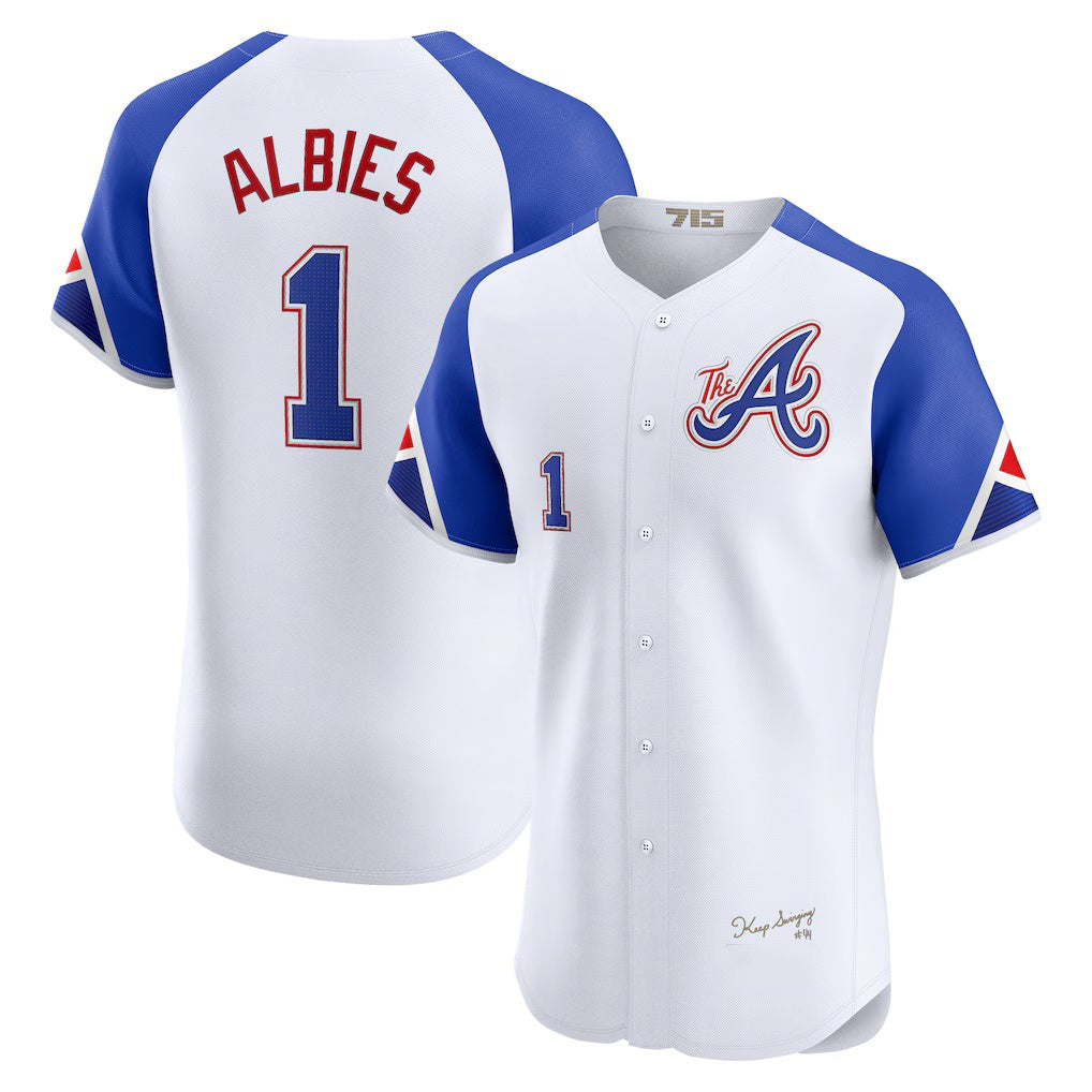 Atlanta Braves #1 Ozzie Albies White Jereymy City Connect Elite Player Jersey