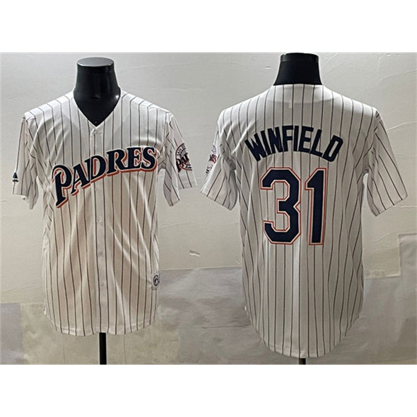 San Diego Padres #31 Dave Winfield White Jereymy Throwback With Patch Cool Base Stitched Jersey