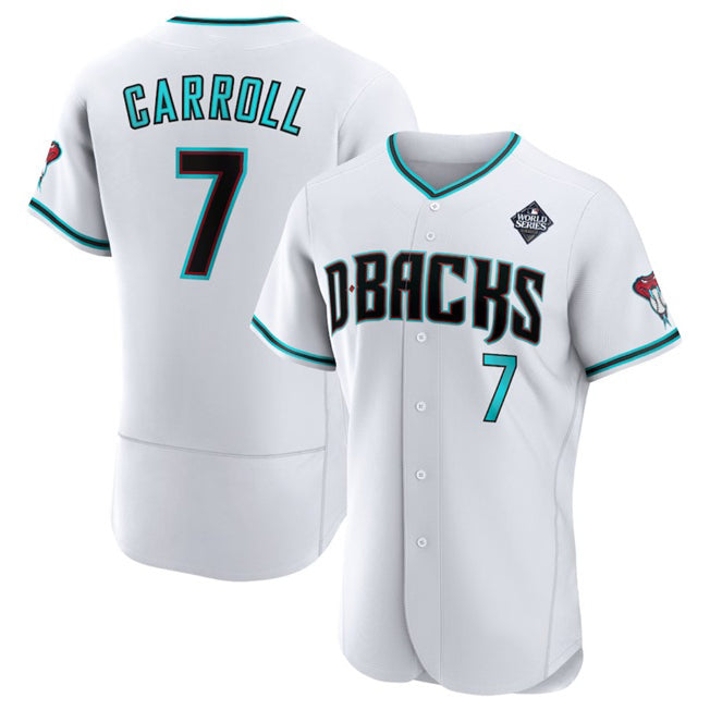 Arizona Diamondbacks #7 Corbin Carroll White Jereymy 2023 World Series Flex Base Stitched Jersey