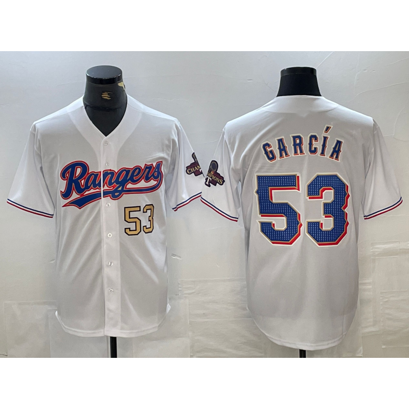 Texas Rangers #53 Adolis Garcia Number White Jereymy 2023 World Series Champions Cool Base Jerseys