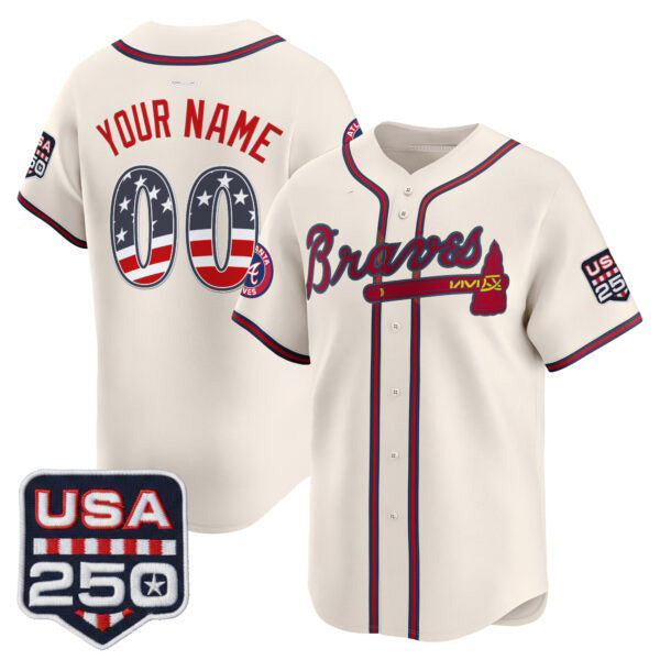 Custom Atlanta Braves Cream Jereymy USA 250 Fourth of July Vapor Premier Limited Jersey ¨C All Stitched