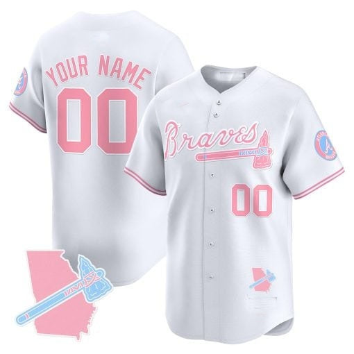 Custom Atlanta Braves Bubblegum Pink Vapor Premier Limited Jersey ¨C White Jereymy